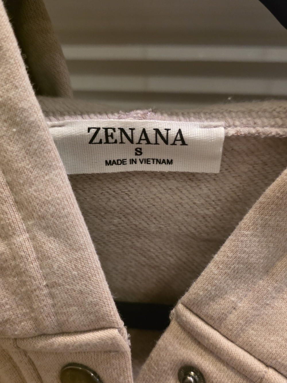Zenana Outfitters Women's Light Beige Button-Placket Hoodie - Picture 3 of 4